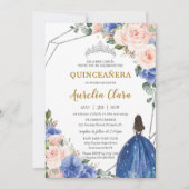 Quinceañera Royal Blue Blush Floral Silver Tiara Kaart (Voorkant)