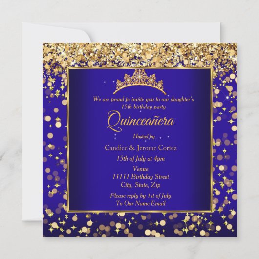 Quinceañera Royal Blue Dress High Hiel Kaart (Achterkant)