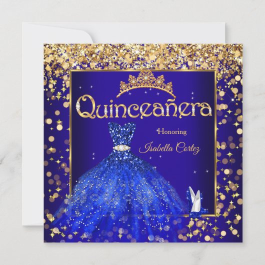 Quinceañera Royal Blue Dress High Hiel Kaart (Voorkant)