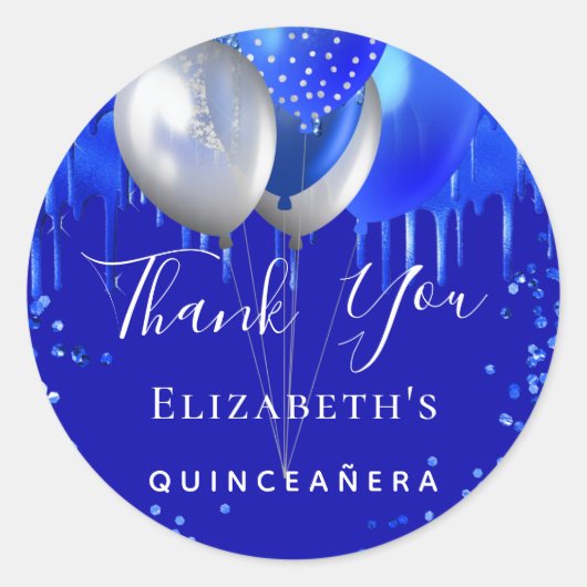 Quinceanera royal blue drids name bedankt ronde sticker (Voorkant)