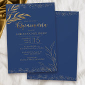 Quinceanera Royal Blue en Gold Leaf Elegant Kaart