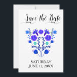 Quinceanera Royal Blue en Paarse Mexicaanse Floral Save The Date<br><div class="desc">Mexicaanse Floral Save the Date for your Quinceanera viering. Dit ontwerp is voorzien van folkkunstbloemen in tinten van koningsblauw en paars met een wattenstaaf. Sparen de Datum, worden Quinceañera en de naam van de kwekerij geletterd in elegante manuscripttypografie. De sjabloon is klaar voor gebruik om uw speciale datum toe te...</div>