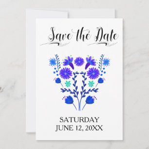 Quinceanera Royal Blue en Paarse Mexicaanse Floral Save The Date