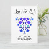 Quinceanera Royal Blue en Paarse Mexicaanse Floral Save The Date (Staand voorkant)