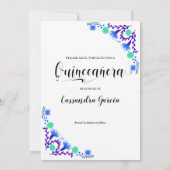 Quinceanera Royal Blue en Paarse Mexicaanse Floral Save The Date (Achterkant)
