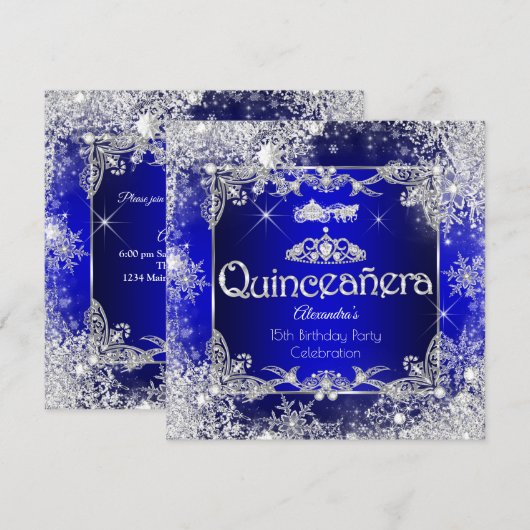 Quinceanera Royal Blue Fairytale Winter Wonderland Kaart (Voorkant / Achterkant)