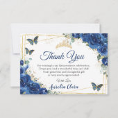 Quinceañera Royal Blue Floral Birthday Bedankkaart (Voorkant)