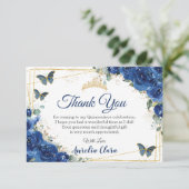 Quinceañera Royal Blue Floral Birthday Bedankkaart (Staand voorkant)