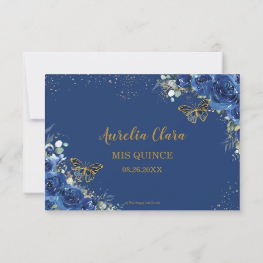 Quinceañera Royal Blue Floral Birthday Bedankkaart (Achterkant)