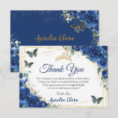 Quinceañera Royal Blue Floral Birthday Bedankkaart (Voorkant / Achterkant)