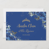 Quinceañera Royal Blue Floral Birthday Bedankkaart (Achterkant)