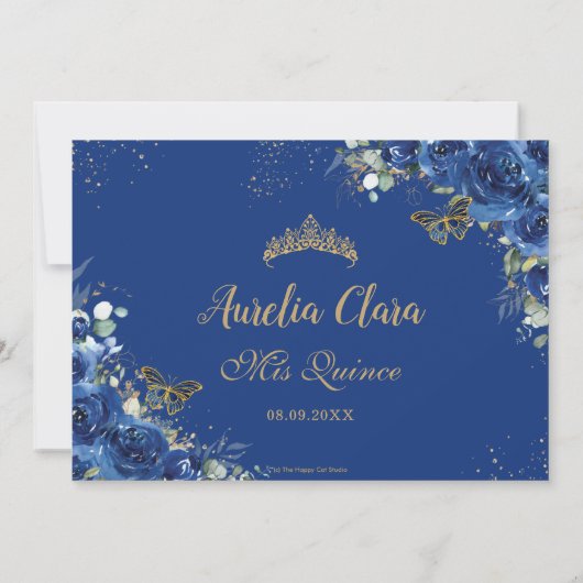 Quinceañera Royal Blue Floral Birthday Bedankkaart (Achterkant)