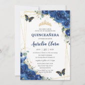 Quinceañera Royal Blue Floral Birthday Kaart (Voorkant)