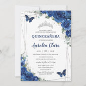 Quinceañera Royal Blue Floral Birthday Kaart (Voorkant)
