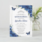 Quinceañera Royal Blue Floral Birthday Kaart (Staand voorkant)