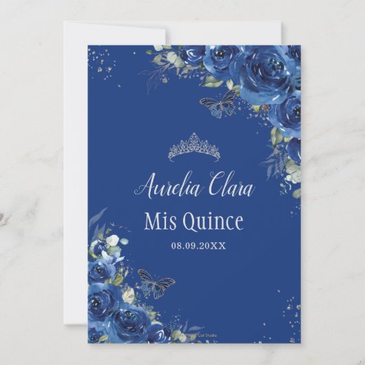 Quinceañera Royal Blue Floral Birthday Kaart (Achterkant)