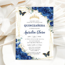 Quinceañera Royal Blue Floral Birthday