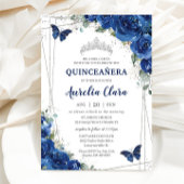 Quinceañera Royal Blue Floral Birthday Kaart