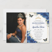 Quinceañera Royal Blue Floral Birthday Kaart (Voorkant)