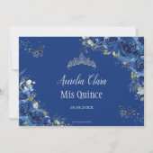 Quinceañera Royal Blue Floral Birthday Save The Date (Achterkant)