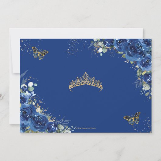 Quinceañera Royal Blue Floral Birthday Save The Date (Achterkant)