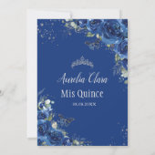 Quinceañera Royal Blue Floral Birthday Save The Date (Achterkant)