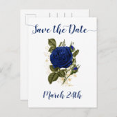 Quinceanera Royal Blue Floral De datum opslaan Aankondigingskaart (Voorkant / Achterkant)