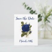 Quinceanera Royal Blue Floral De datum opslaan Aankondigingskaart (Staand voorkant)