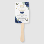 Quinceañera Royal Blue Floral Evenementen Programm Handwaaier (Voorkant)