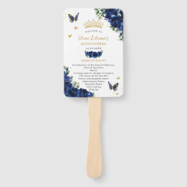 Quinceañera Royal Blue Floral Evenementen Programm Handwaaier