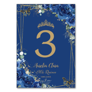 Quinceañera Royal Blue Floral Gold Butterflies Kaart