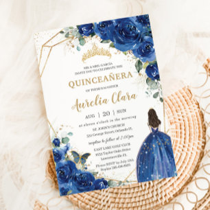 Quinceañera Royal Blue Floral Princess 15 Años Kaart