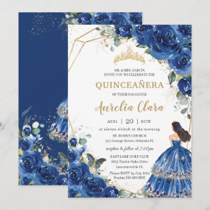 Quinceañera Royal Blue Floral Princess 15 Años Kaart
