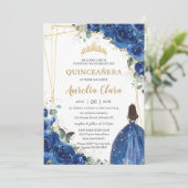 Quinceañera Royal Blue Floral Princess 15 Birthday Kaart (Staand voorkant)