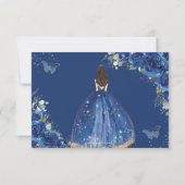 Quinceañera Royal Blue Floral Princess Afbeelding Bedankkaart (Achterkant)