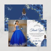 Quinceañera Royal Blue Floral Princess Afbeelding Bedankkaart (Voorkant / Achterkant)