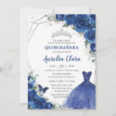 Quinceañera Royal Blue Floral Princess Birthday 15 Kaart (Voorkant)