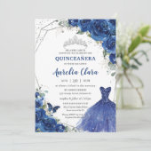 Quinceañera Royal Blue Floral Princess Birthday 15 Kaart (Staand voorkant)