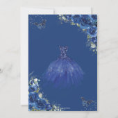 Quinceañera Royal Blue Floral Princess Birthday 15 Kaart (Achterkant)
