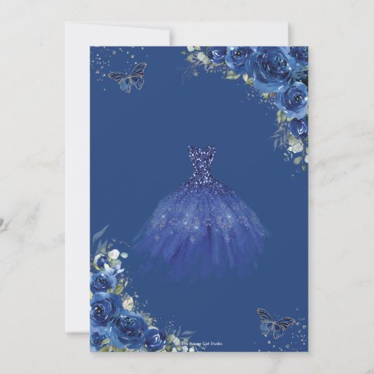 Quinceañera Royal Blue Floral Princess Birthday 15 Kaart (Achterkant)