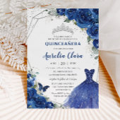 Quinceañera Royal Blue Floral Princess Birthday 15 Kaart