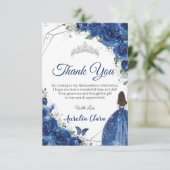 Quinceañera Royal Blue Floral Princess Birthday Bedankkaart (Staand voorkant)