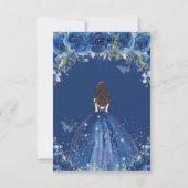Quinceañera Royal Blue Floral Princess Birthday Bedankkaart (Achterkant)