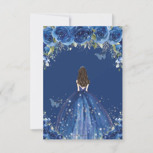 Quinceañera Royal Blue Floral Princess Birthday Bedankkaart (Achterkant)