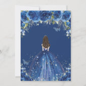 Quinceañera Royal Blue Floral Princess Birthday Kaart (Achterkant)
