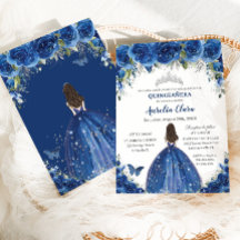 Quinceañera Royal Blue Floral Princess Birthday