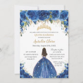 Quinceañera Royal Blue Floral Princess Birthday Kaart (Voorkant)