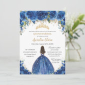 Quinceañera Royal Blue Floral Princess Birthday Kaart (Staand voorkant)