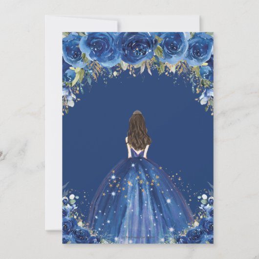 Quinceañera Royal Blue Floral Princess Birthday Kaart (Achterkant)