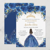 Quinceañera Royal Blue Floral Princess Birthday Kaart (Voorkant / Achterkant)